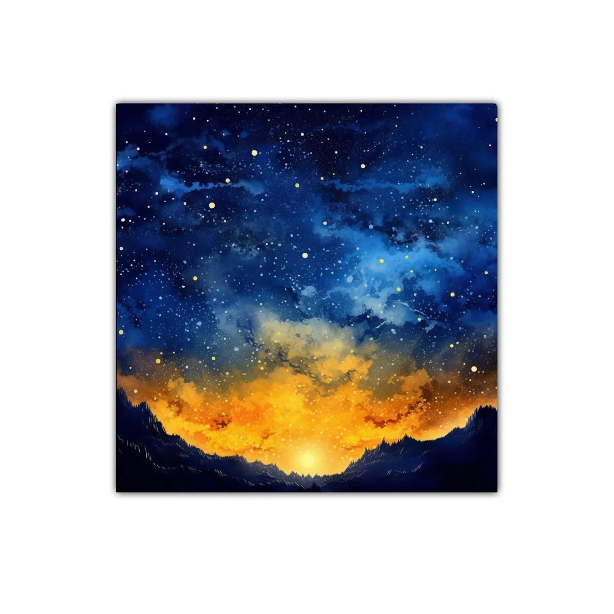 Paisaje Cósmico con Cielo Estrellado y Amanecer Dorado — imagen principal