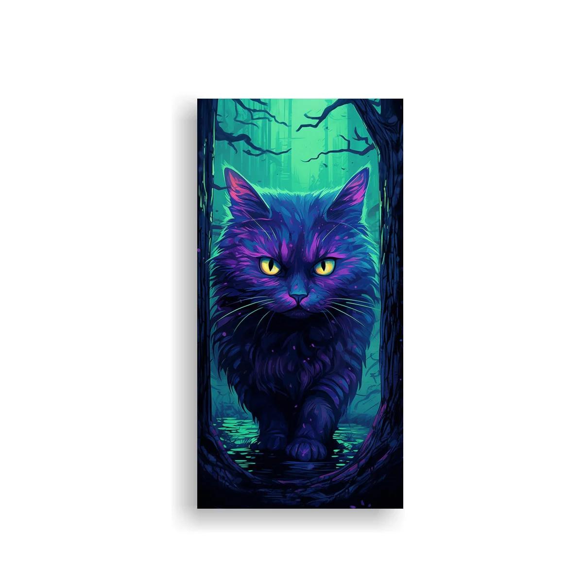 Cuadro gato negro con brillo turquesa