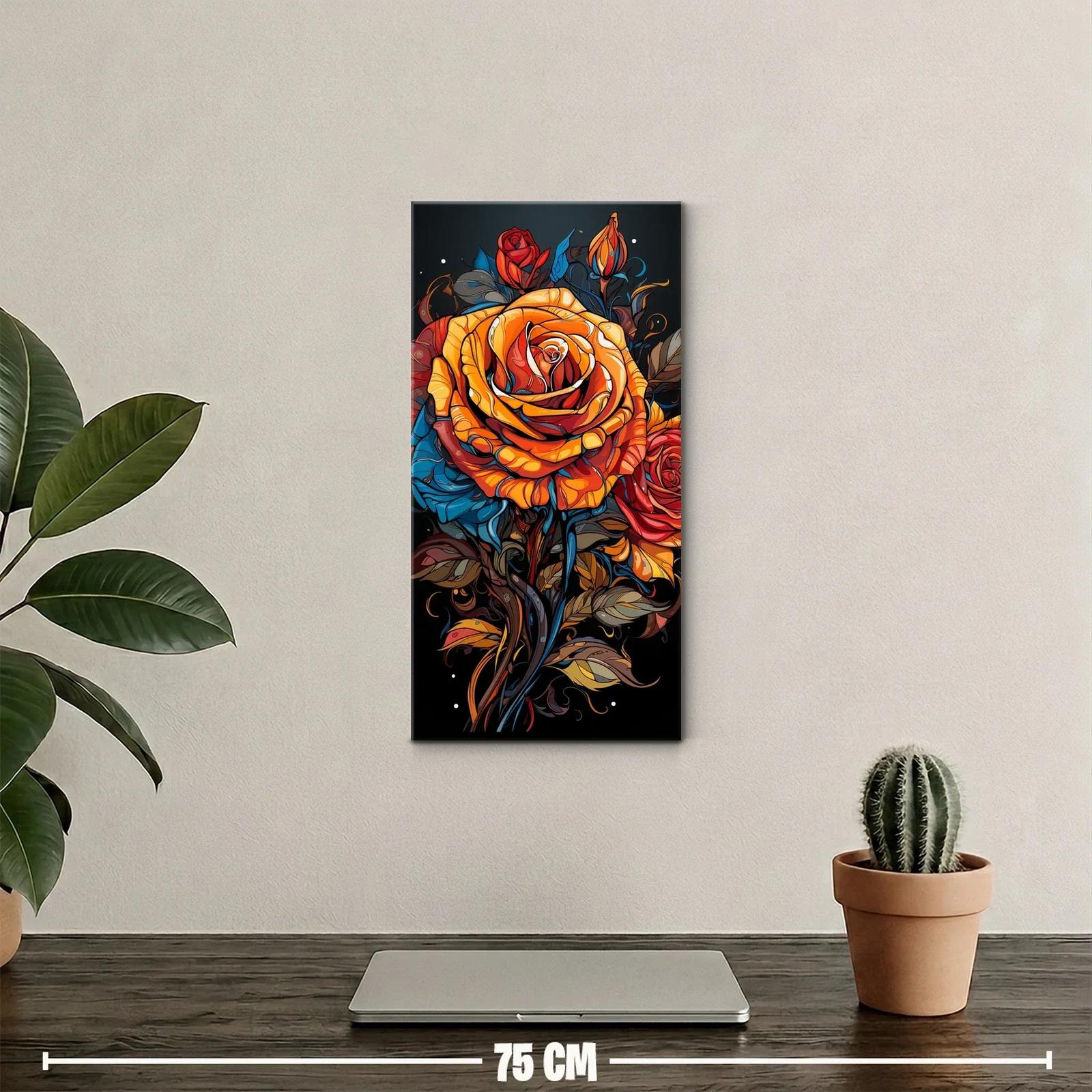Cuadro rosa amarilla anaranjada con rosa rojiza y fondo negro — miniatura 2