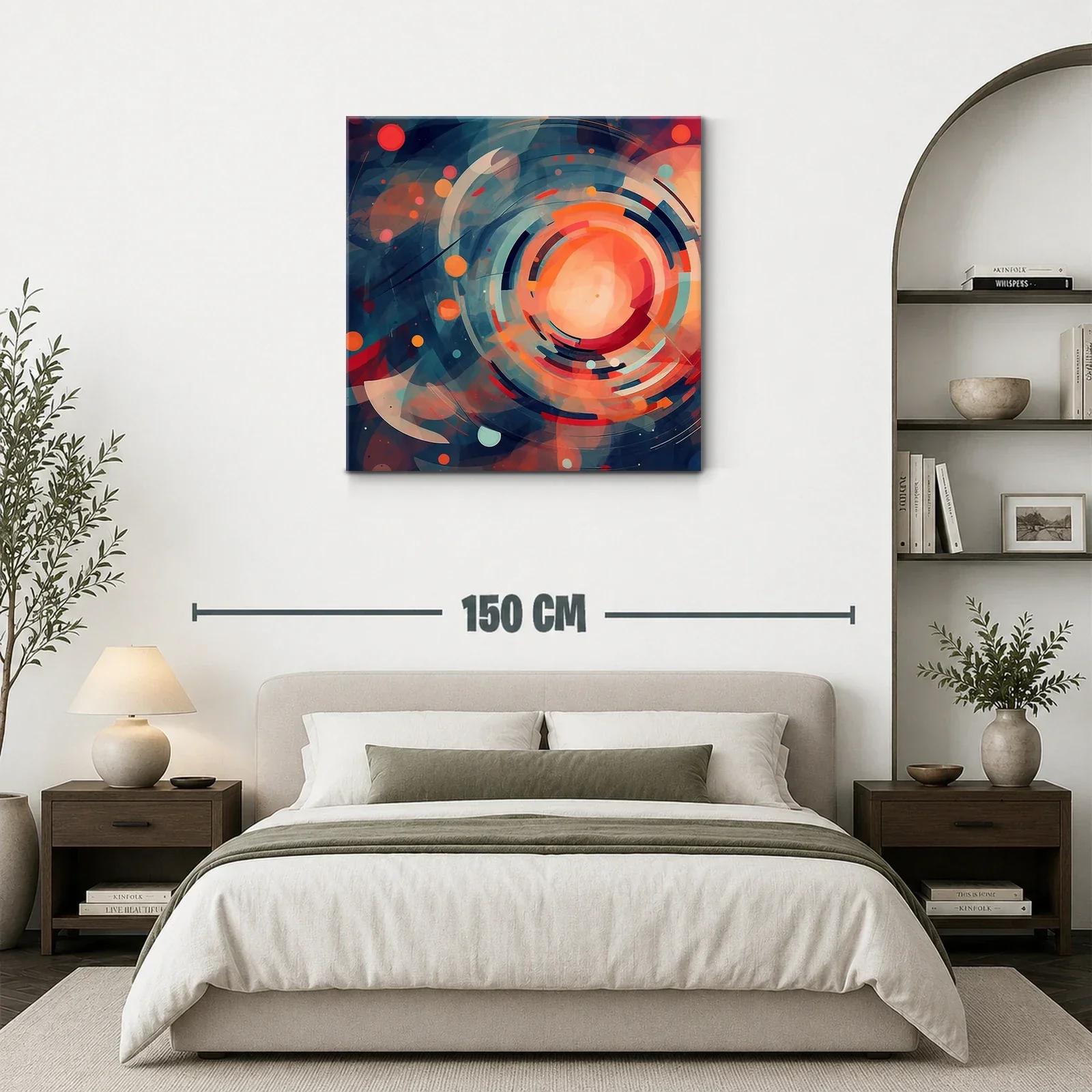 Cuadro abstracto con formas circulares y tonos cálidos y fríos — miniatura 3