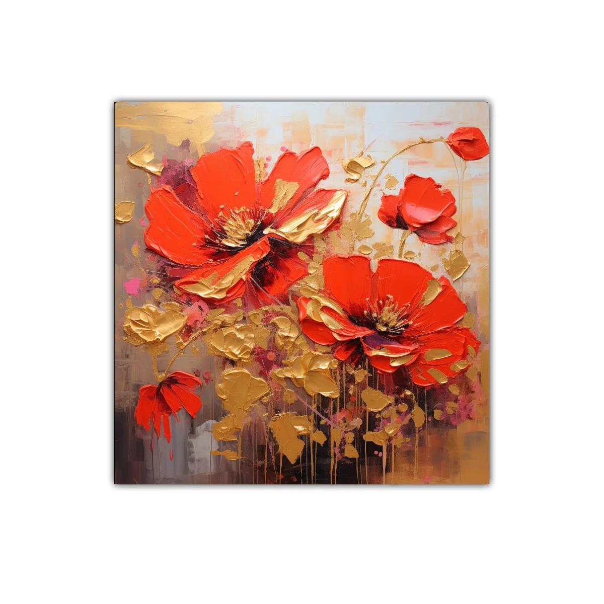 Cuadro floral vibrante con toques dorados y rojos intensos — imagen principal