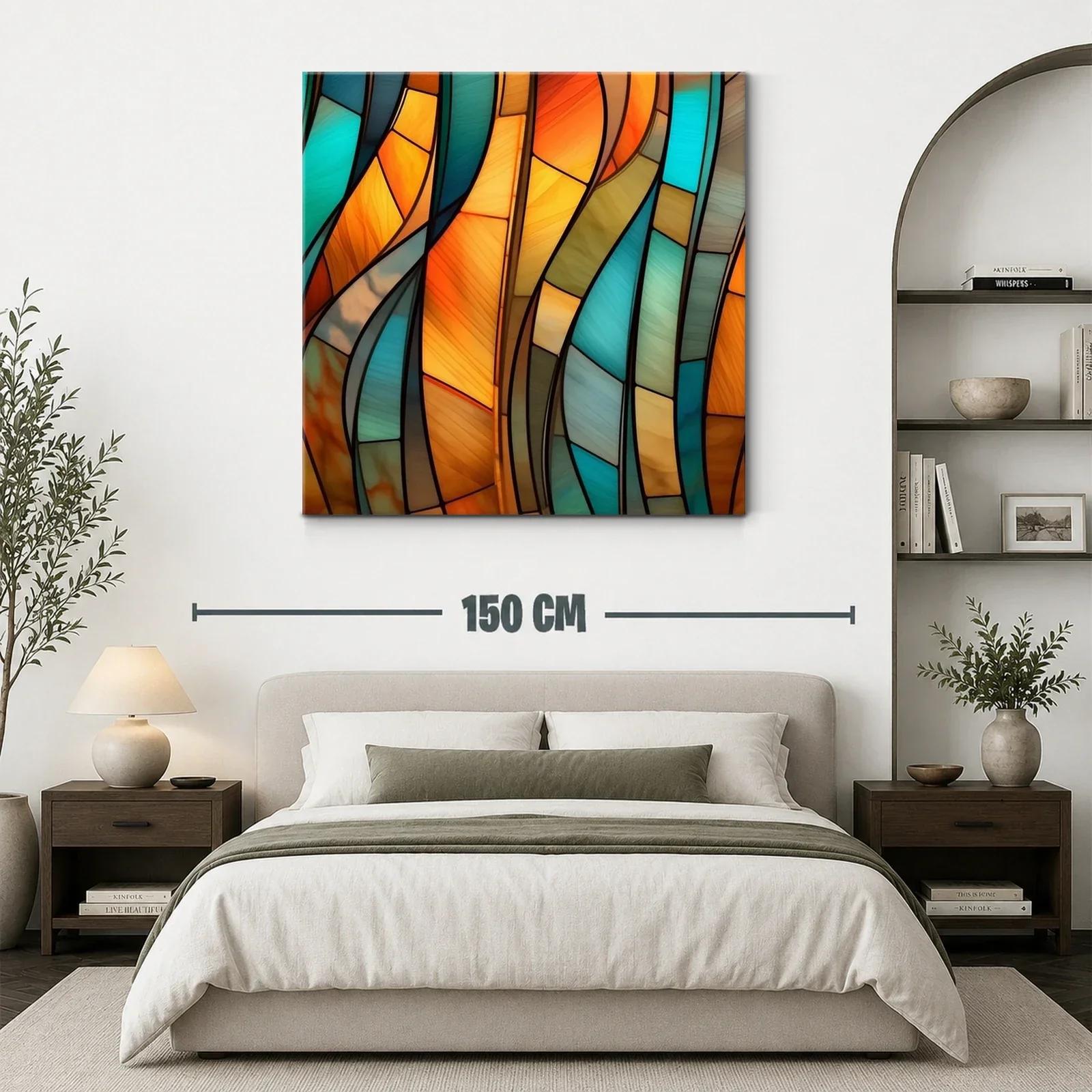 Cuadro abstracto con tonos cálidos y fríos entrelazados — miniatura 3