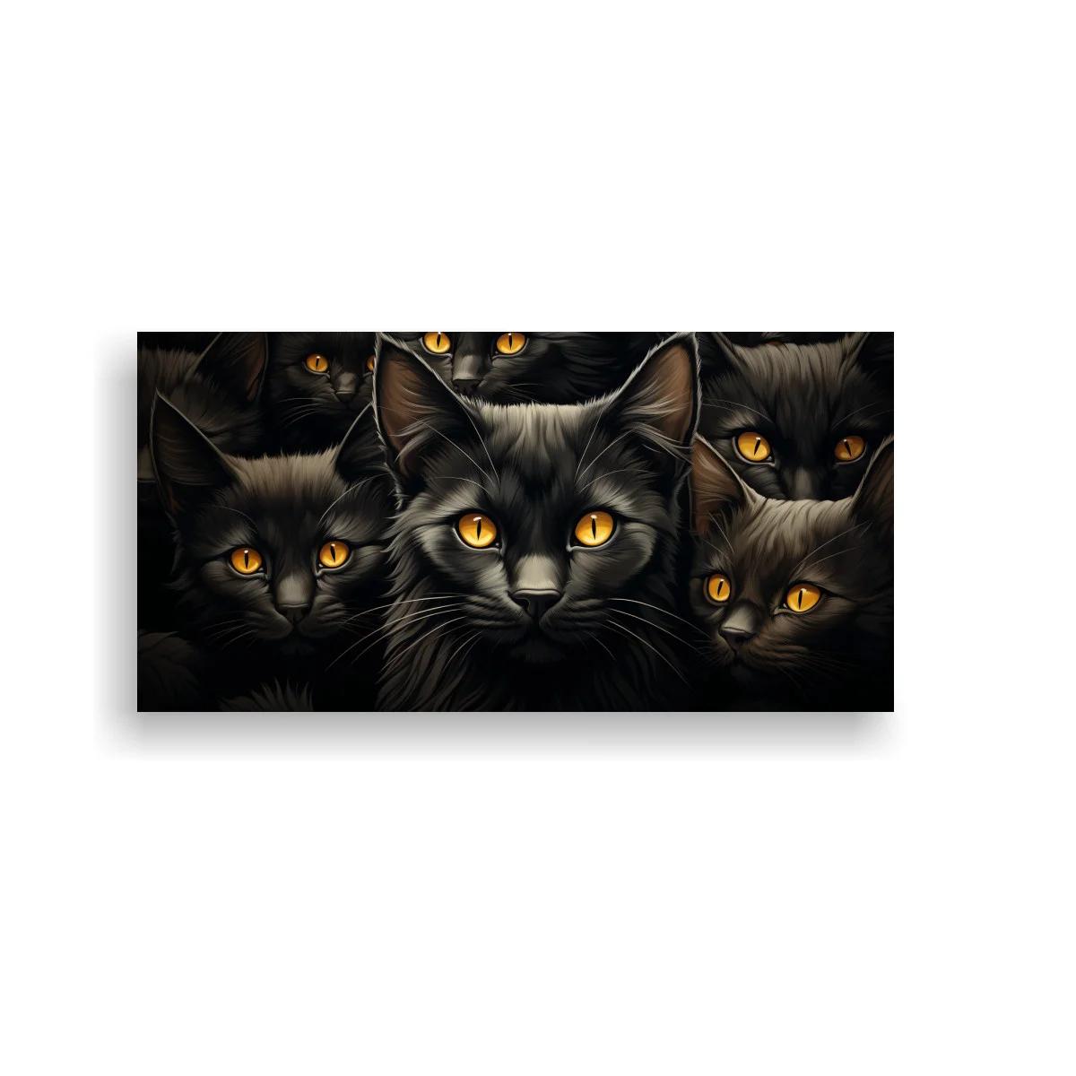 Cuadro grupo de gatos negros de ojos ámbar