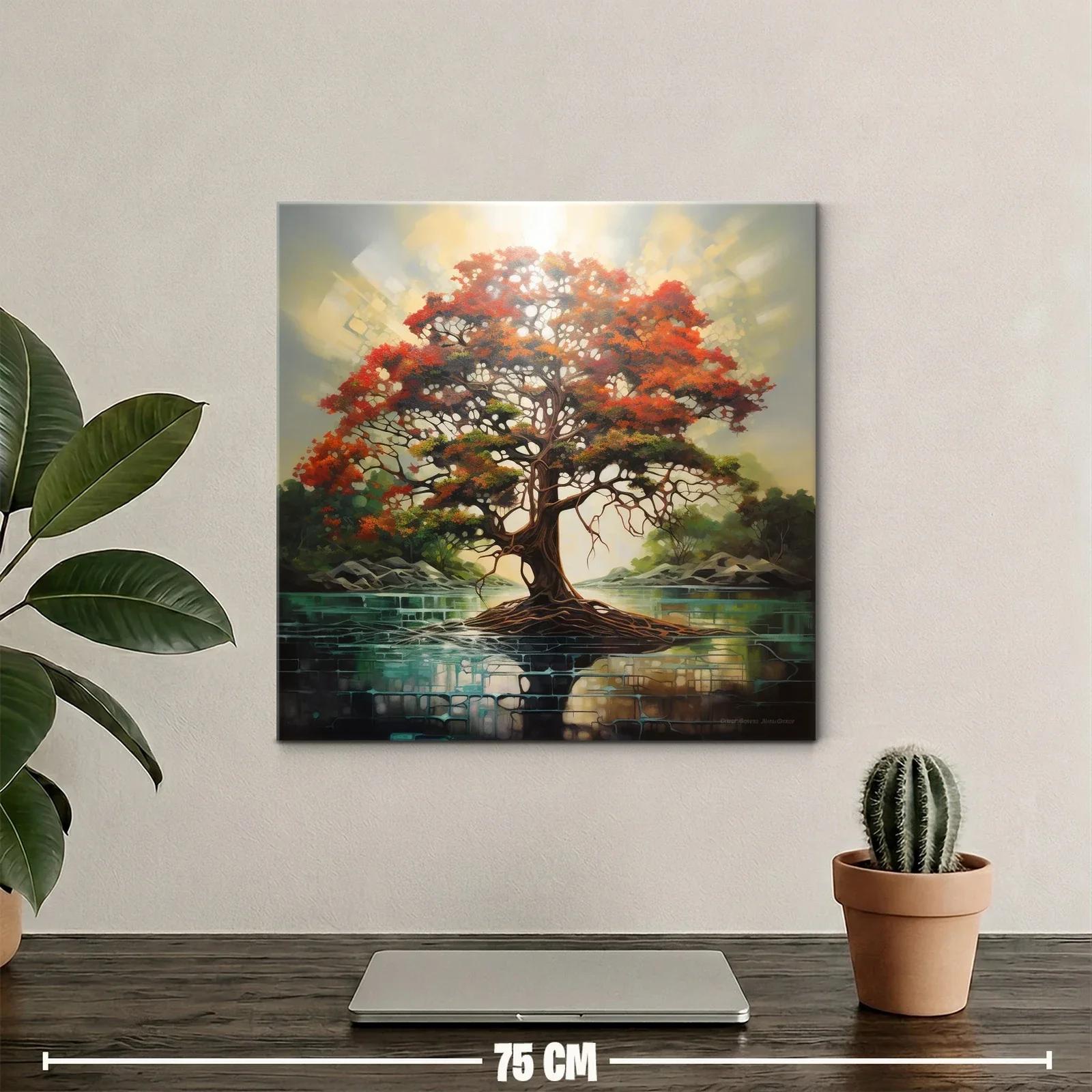 Árbol vibrante con raíces sobre lago sereno — miniatura 2