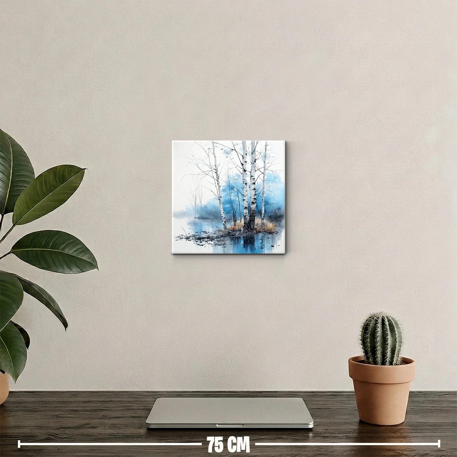 Tranquilidad junto al lago con abedules en tonos azules — miniatura 2