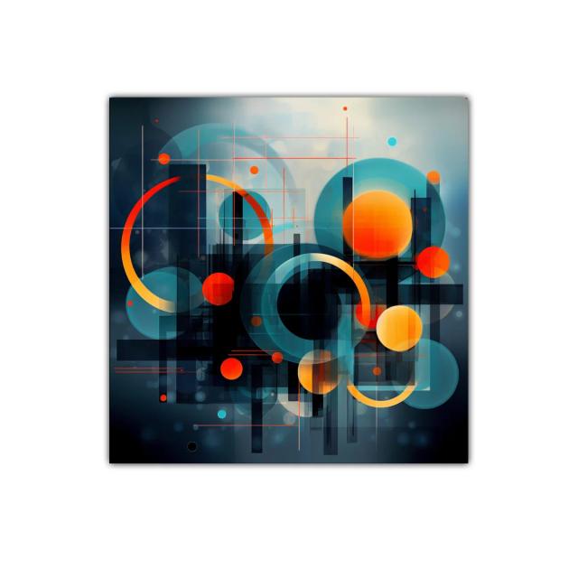 Composición abstracta con círculos y líneas en tonos vibrantes