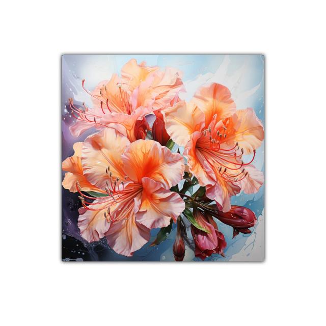 Cuadro decorativo con vibrantes flores naranja y rosa