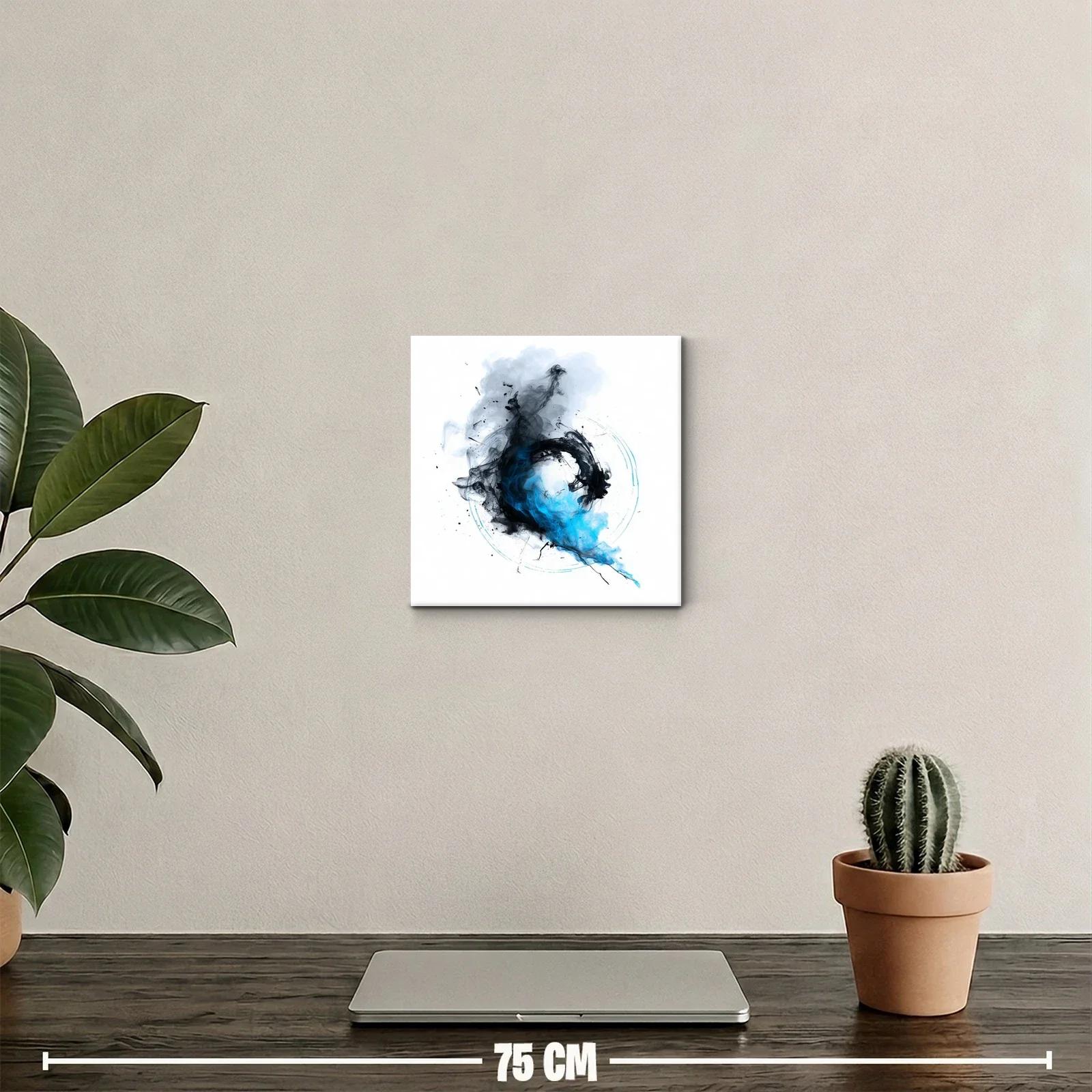 Cuadro abstracto con formas fluidas en azul y negro — miniatura 2