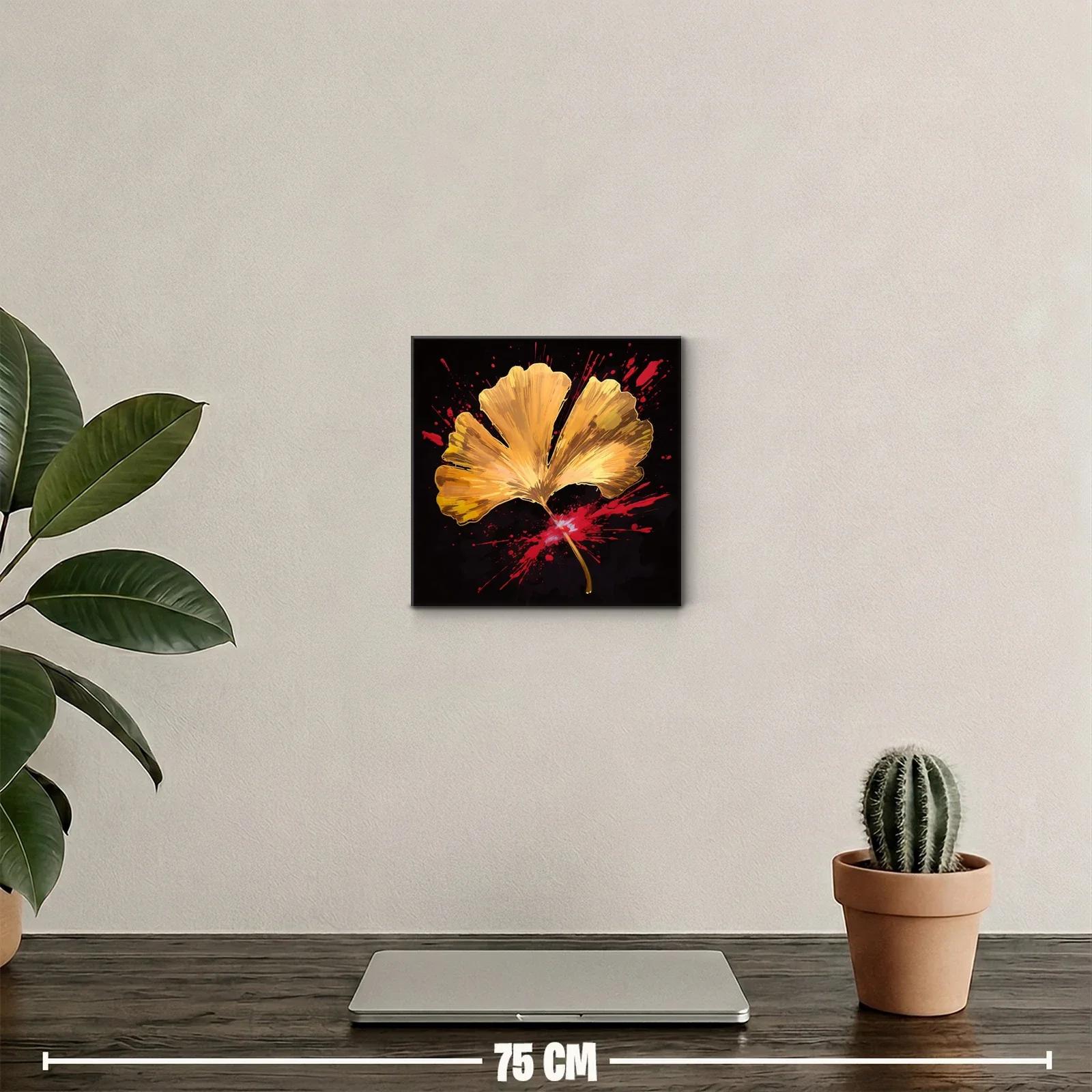 Hoja Dorada con Estallido de Rojo sobre Fondo Negro — miniatura 2
