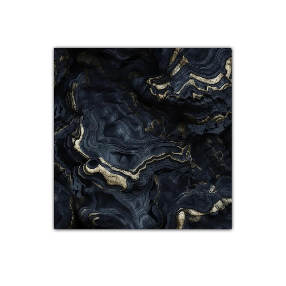Cuadro abstracto con texturas oscuras y detalles dorados — miniatura 1