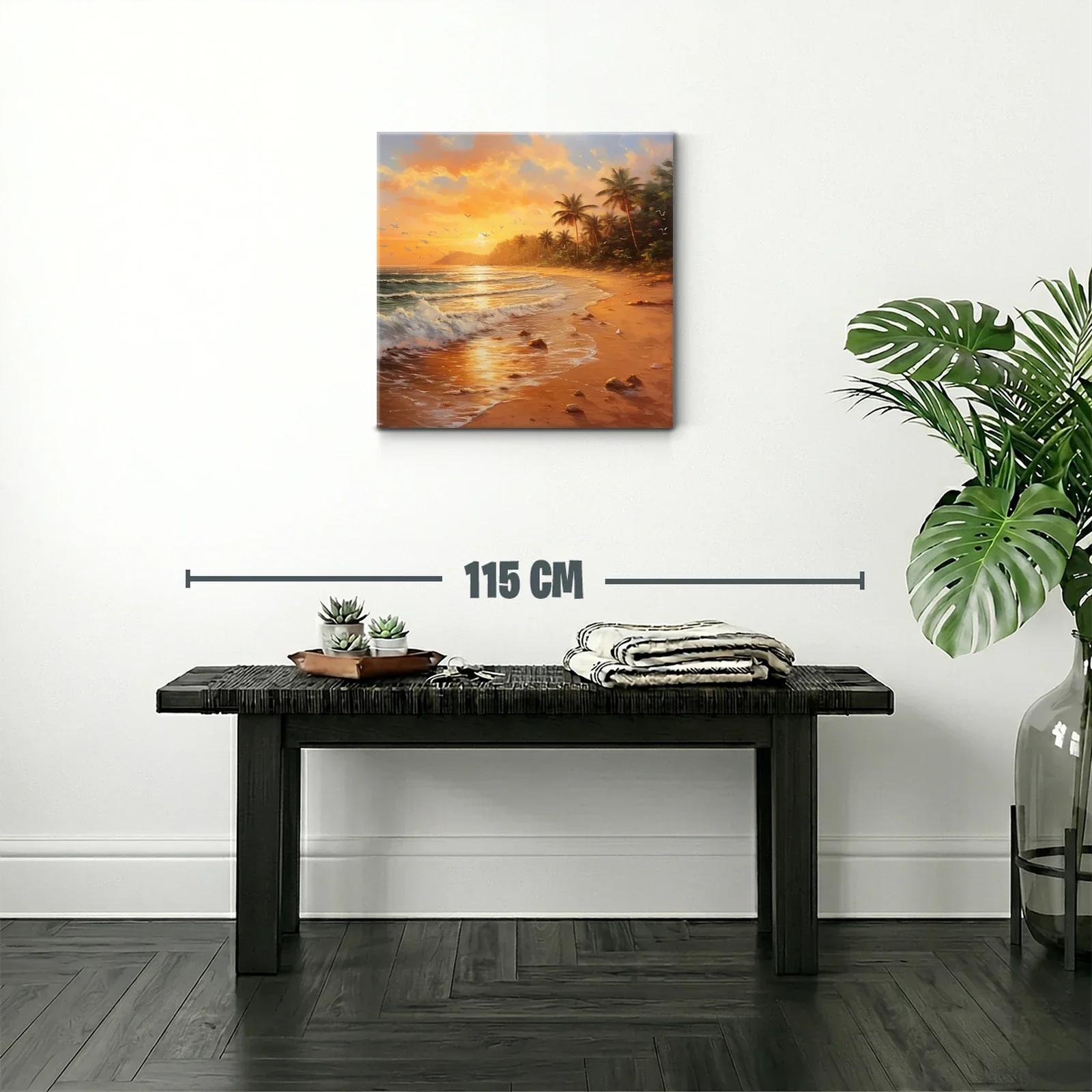 Sereno atardecer tropical con palmeras y olas suaves — miniatura 2