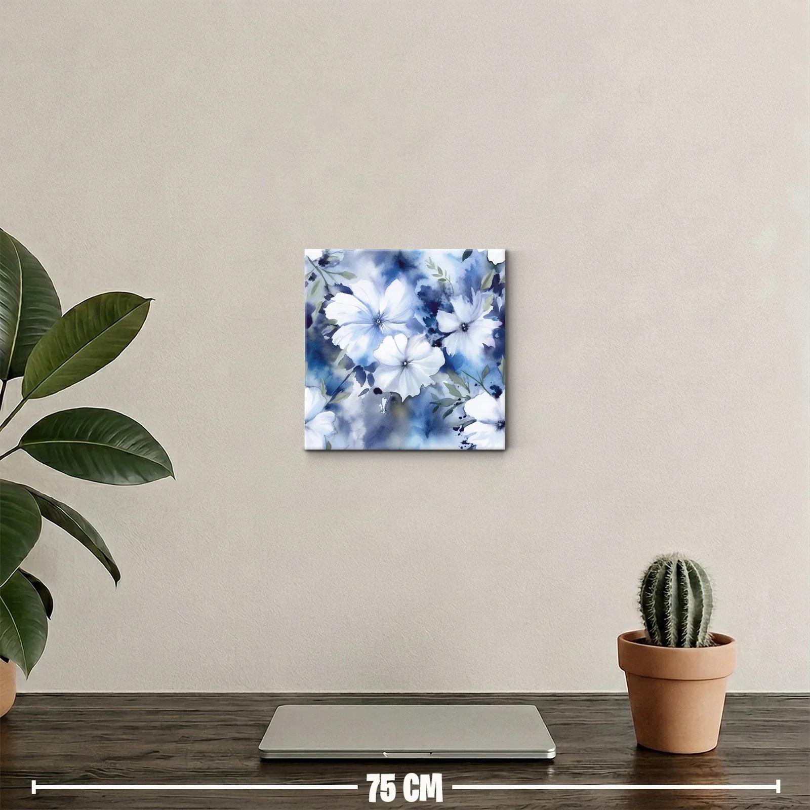 Flores blancas sobre fondo azul en acuarela delicada — miniatura 2