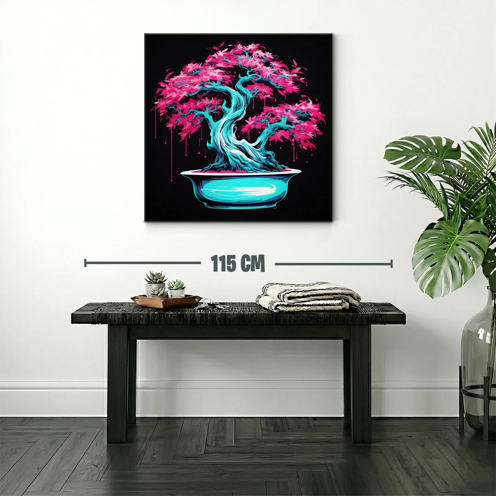 Árbol bonsái vibrante con tonos azul y rosa eléctrico — miniatura 2