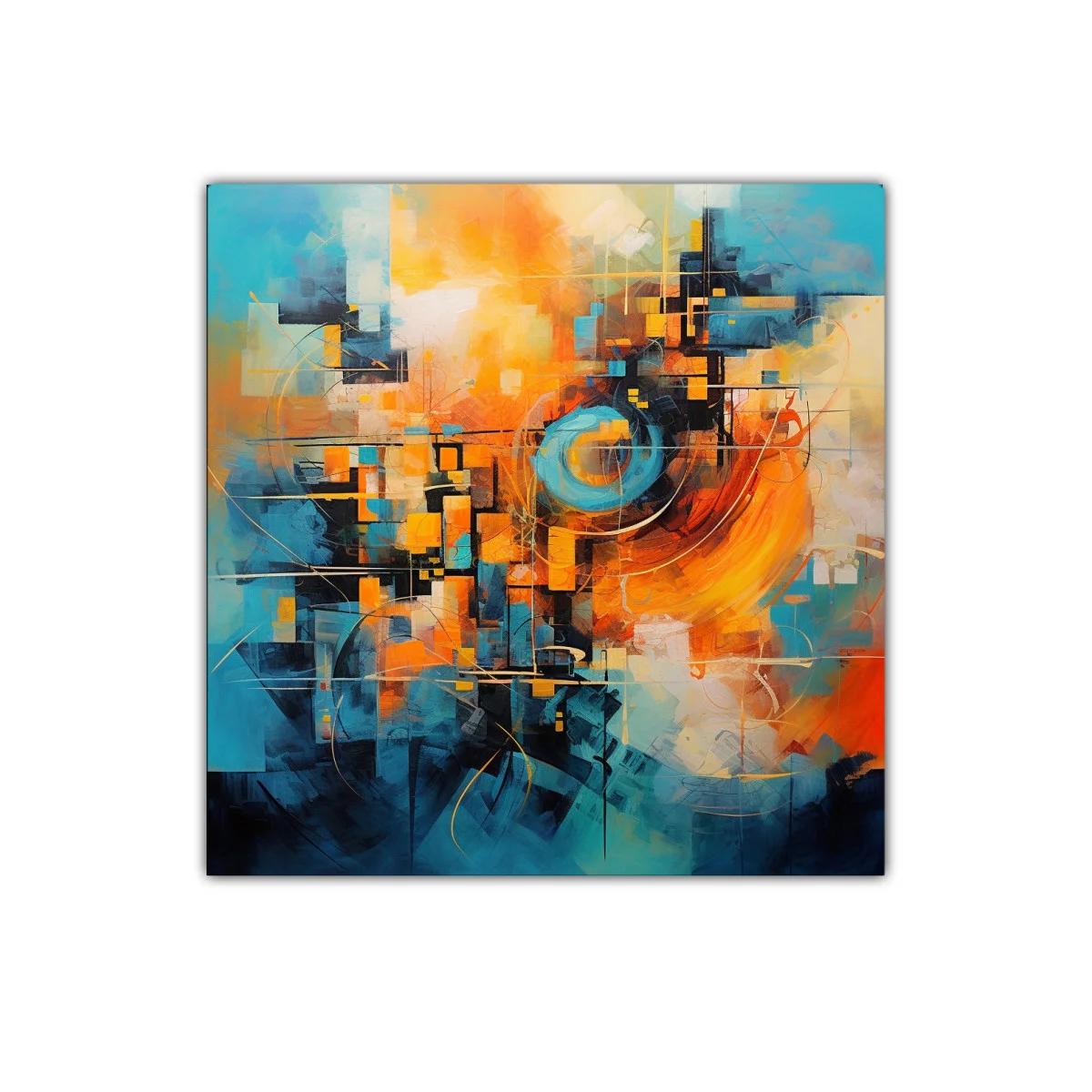 Composición abstracta vibrante en tonos azul y naranja — imagen principal