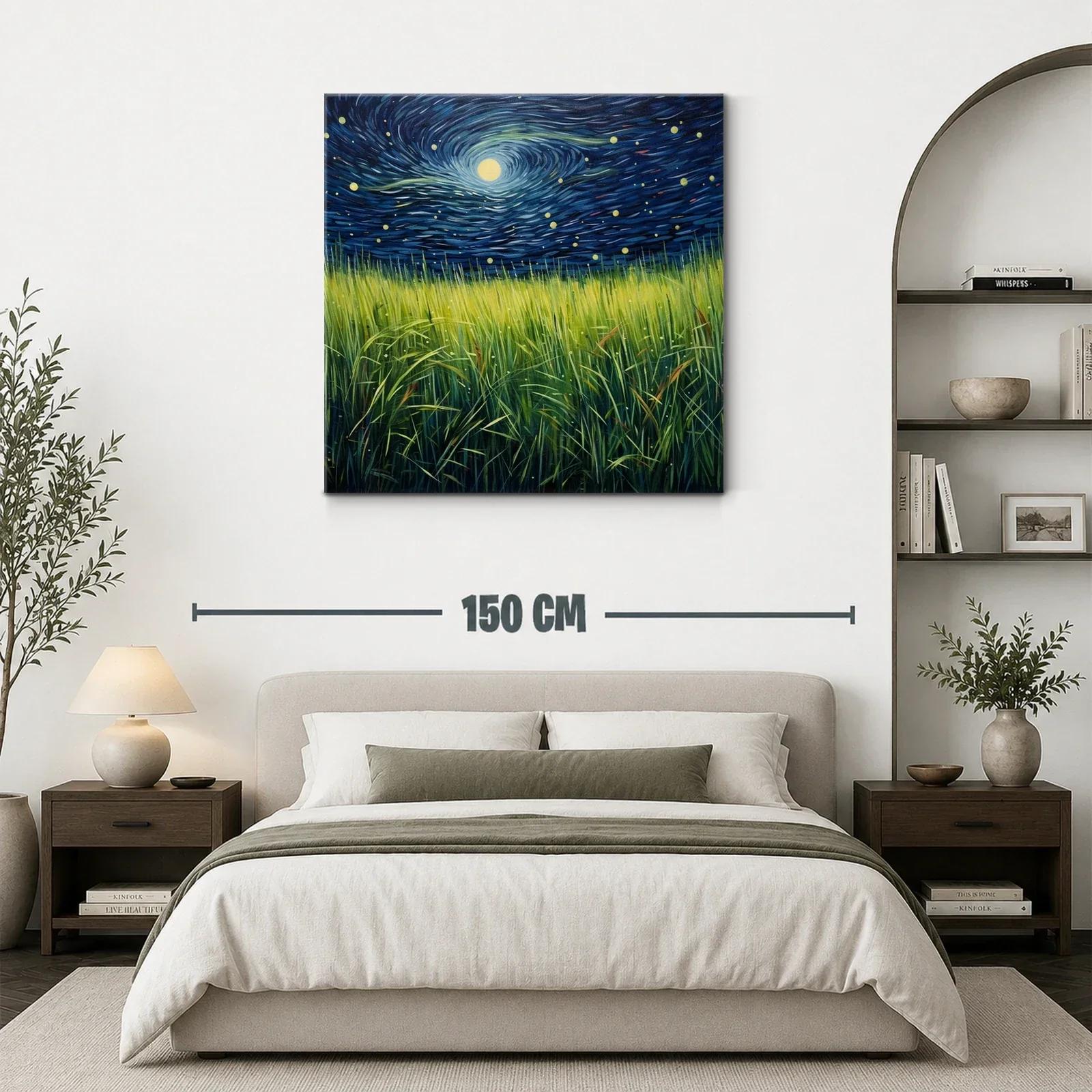 Cielo nocturno con campos de hierba iluminada por la luna — miniatura 3