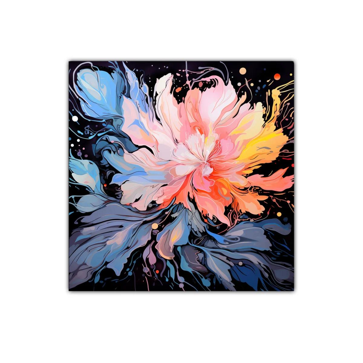Cuadro floral abstracto con paleta vibrante y dinámica