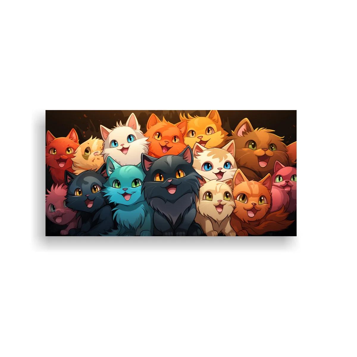 Cuadro grupo de gatos de colores con miradas alegres
