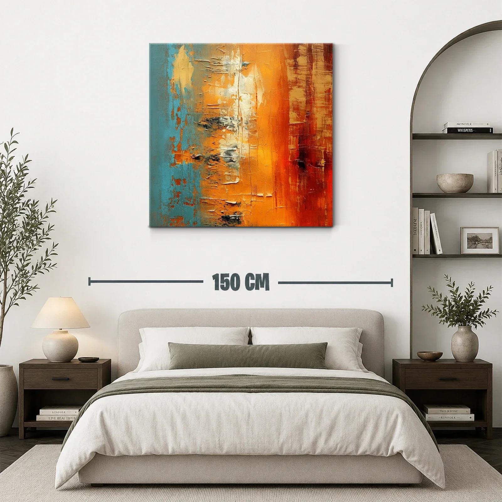Cuadro abstracto con tonos cálidos y azul vibrante — miniatura 3