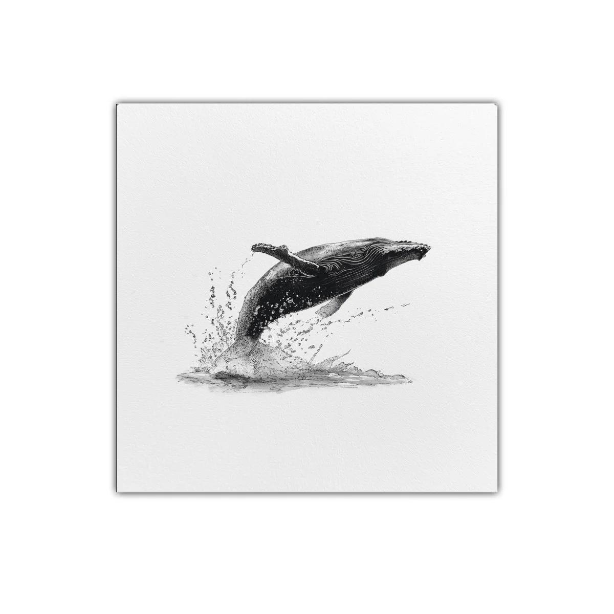 Cuadro decorativo con ballena saltando en blanco y negro — imagen principal