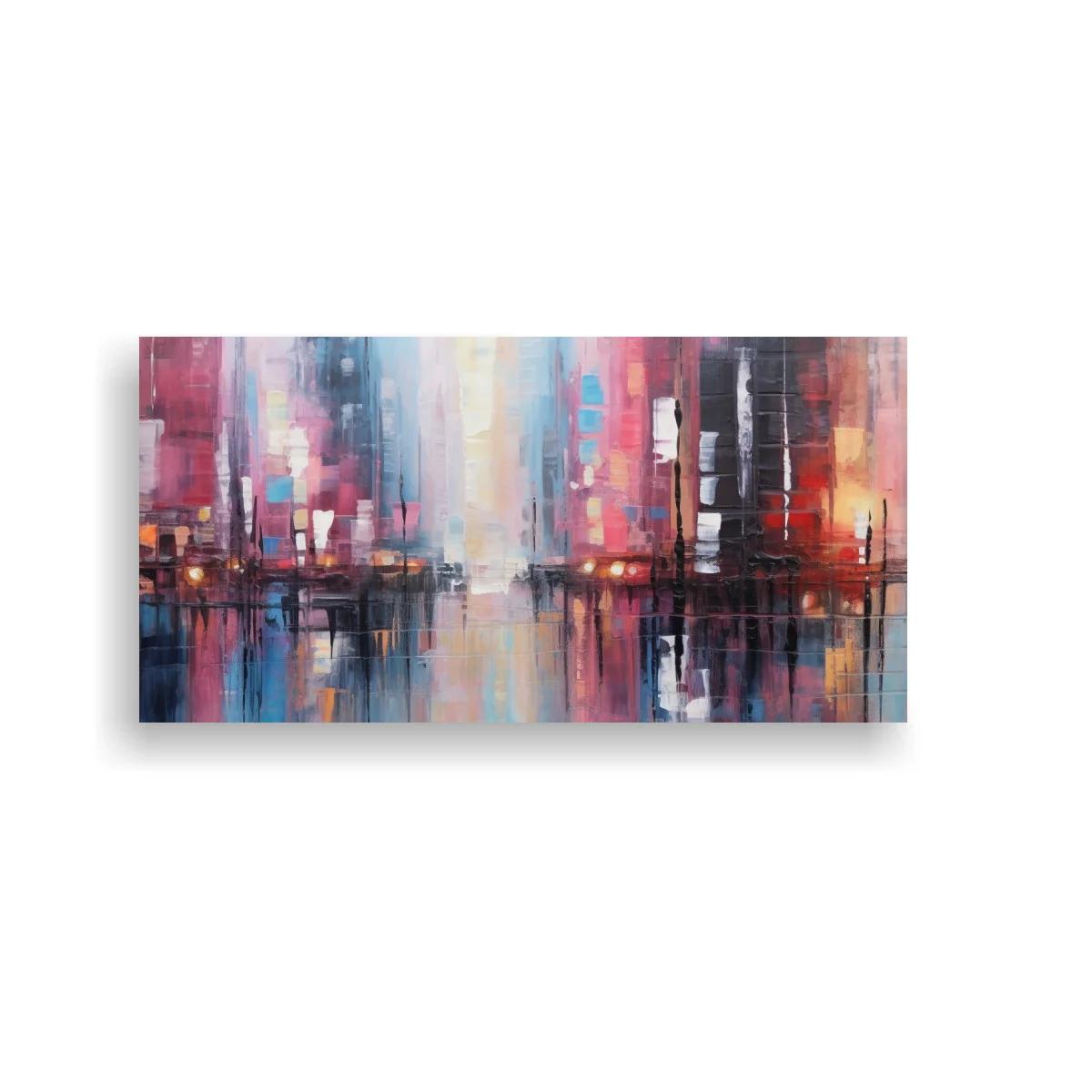 Cuadro skyline urbano abstracto con reflejos alargados — imagen principal