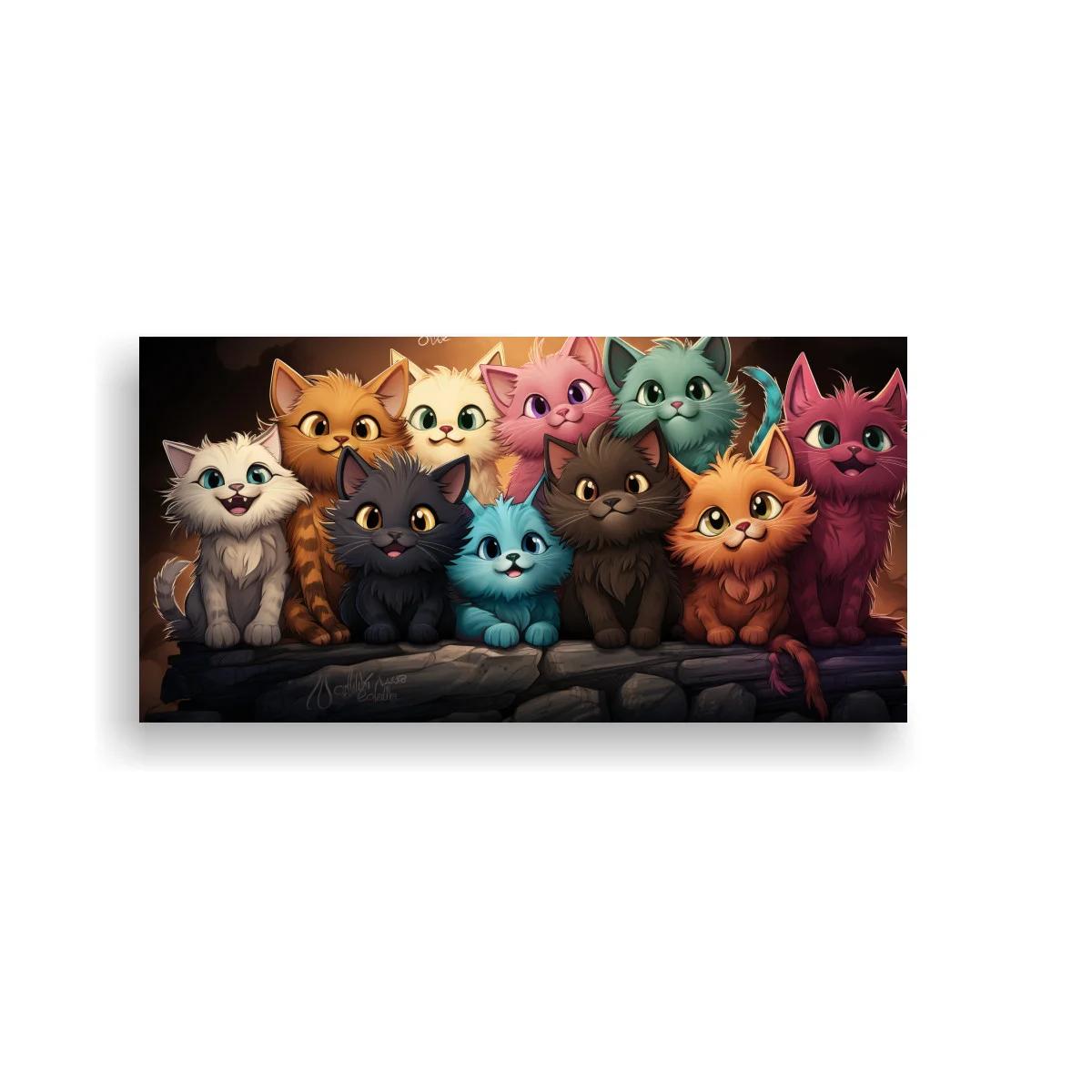 Cuadro grupo de gatitos de colores con fondo oscuro