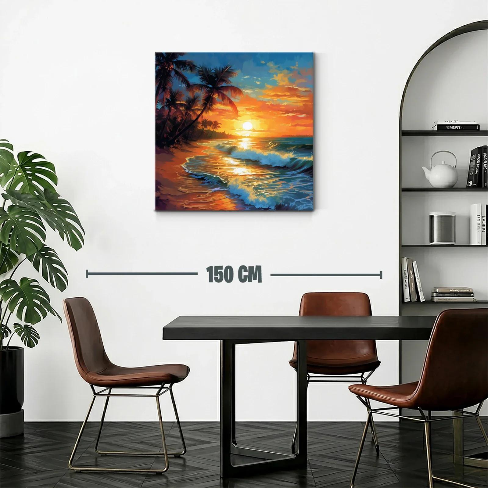 Atardecer tropical con palmeras y olas en la playa — miniatura 2