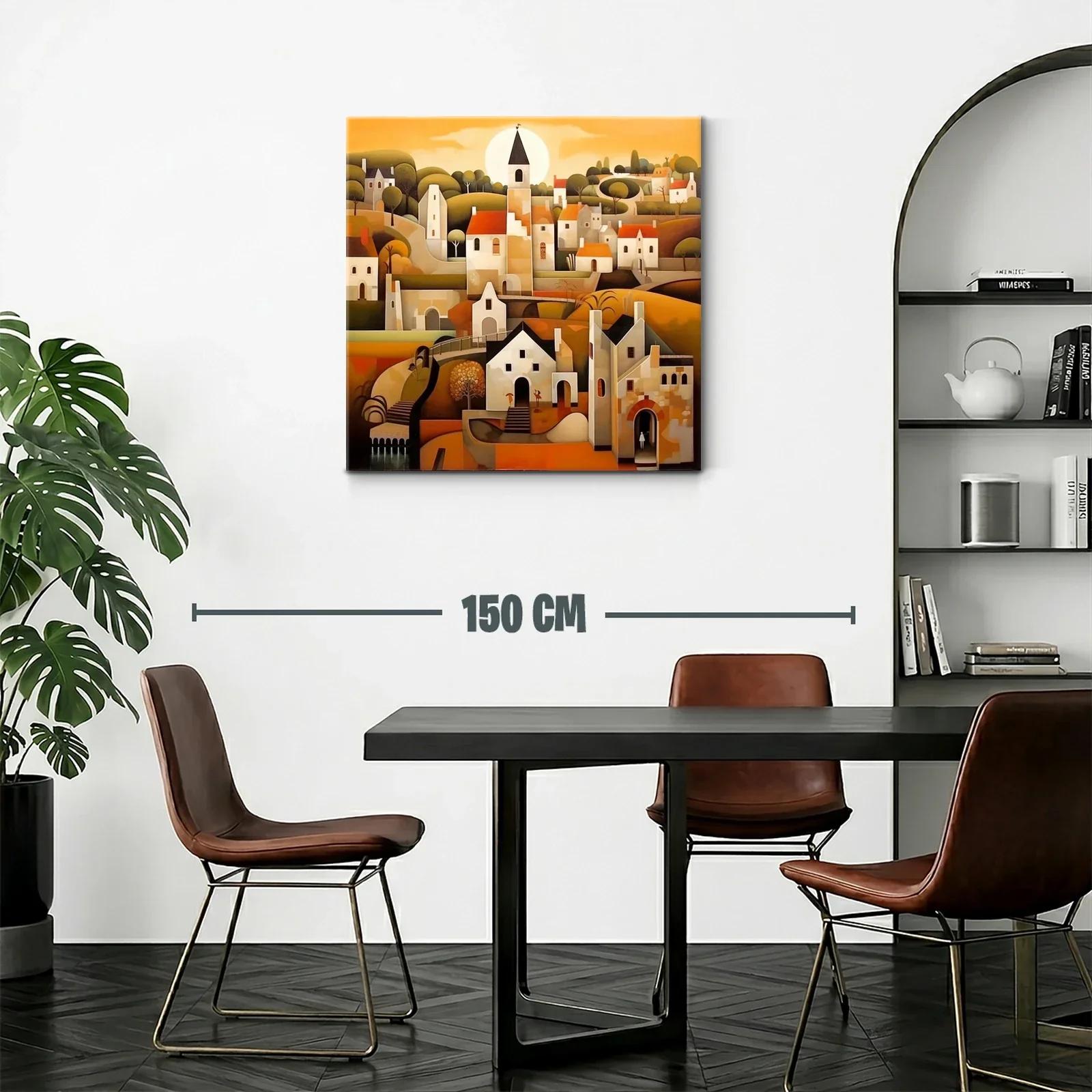 Paisaje urbano con casas y campanario al atardecer — miniatura 2