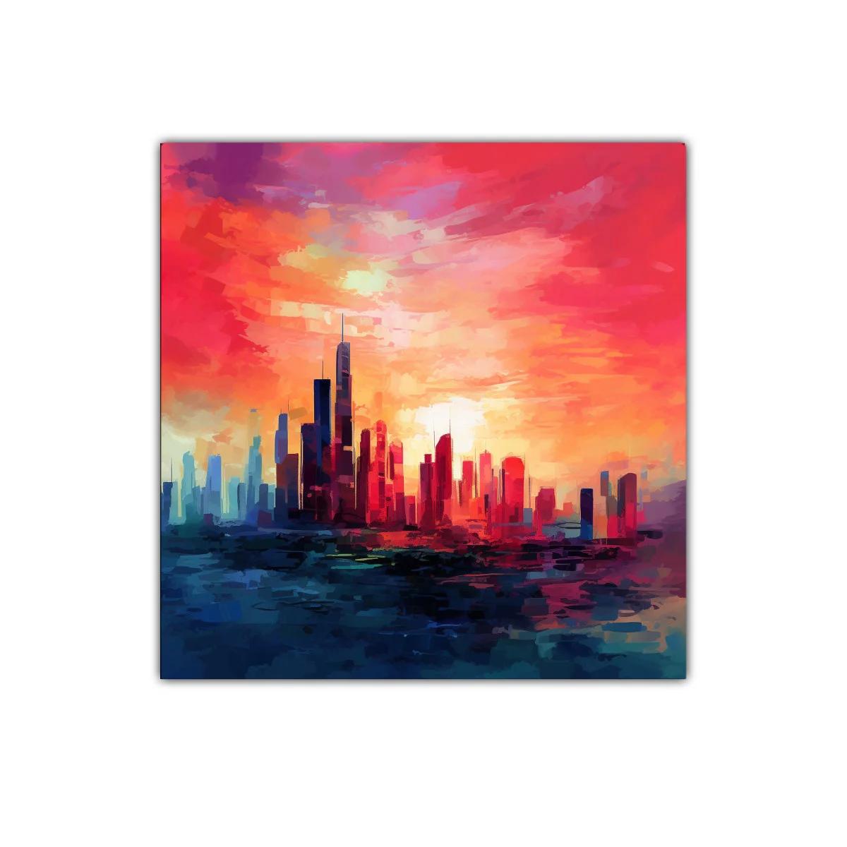 Cityscape at Sunset con vibrantes tonos cálidos y fríos — miniatura 1