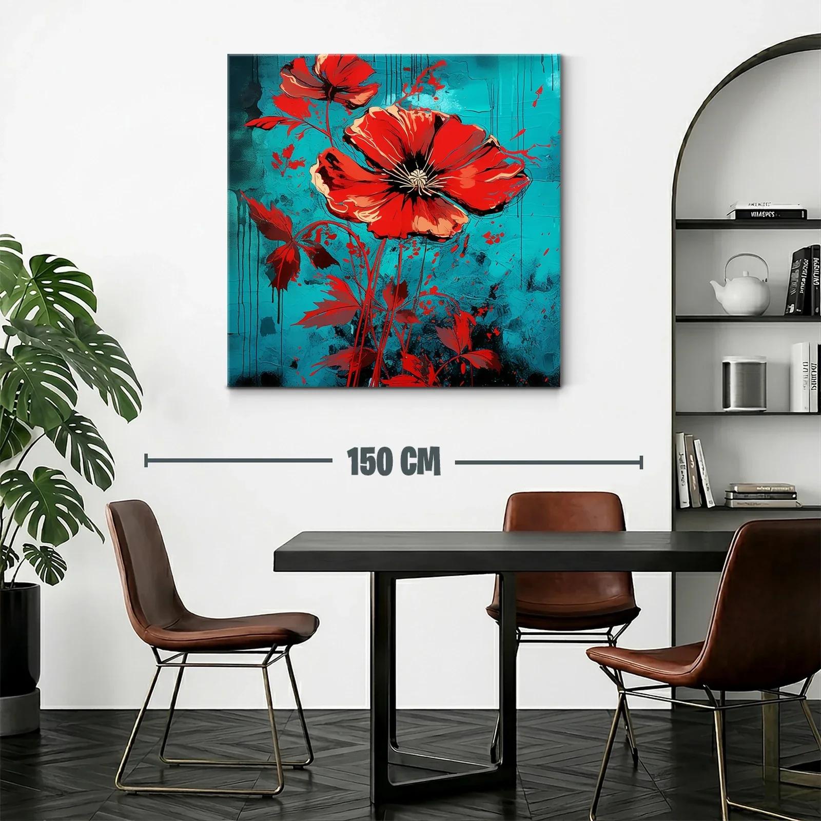 Llamativo cuadro floral con amapolas rojas y fondo azul — miniatura 2