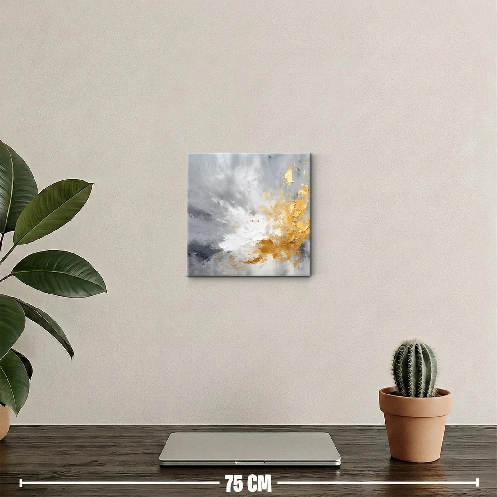 Cuadro abstracto con tonos dorados y grises modernos — miniatura 2