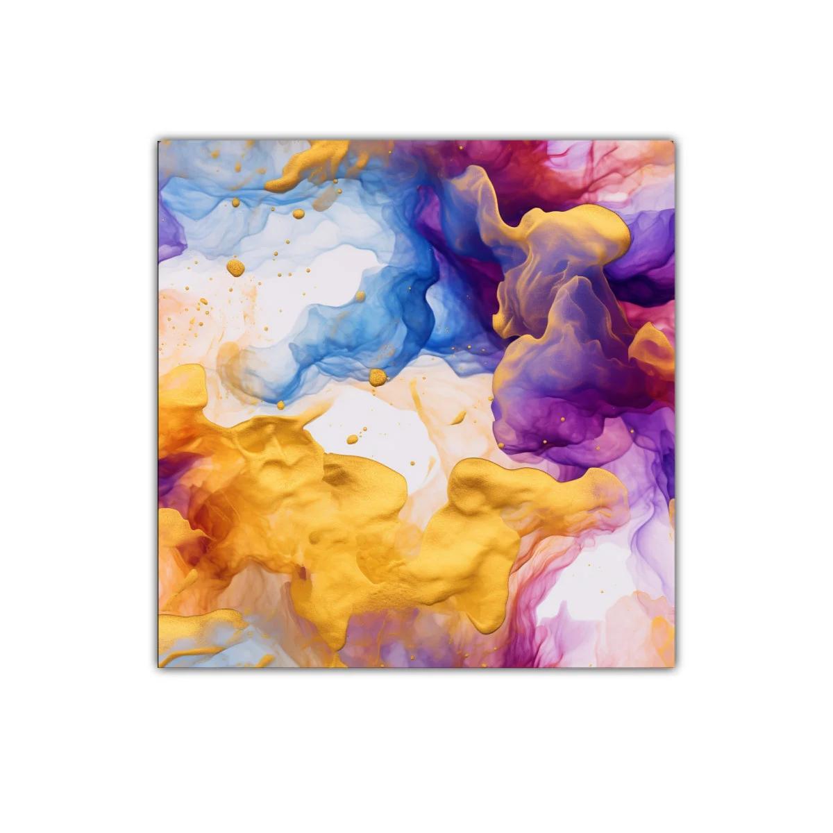 Cuadro abstracto con vibrantes tonos dorados y morados brillantes — miniatura 1