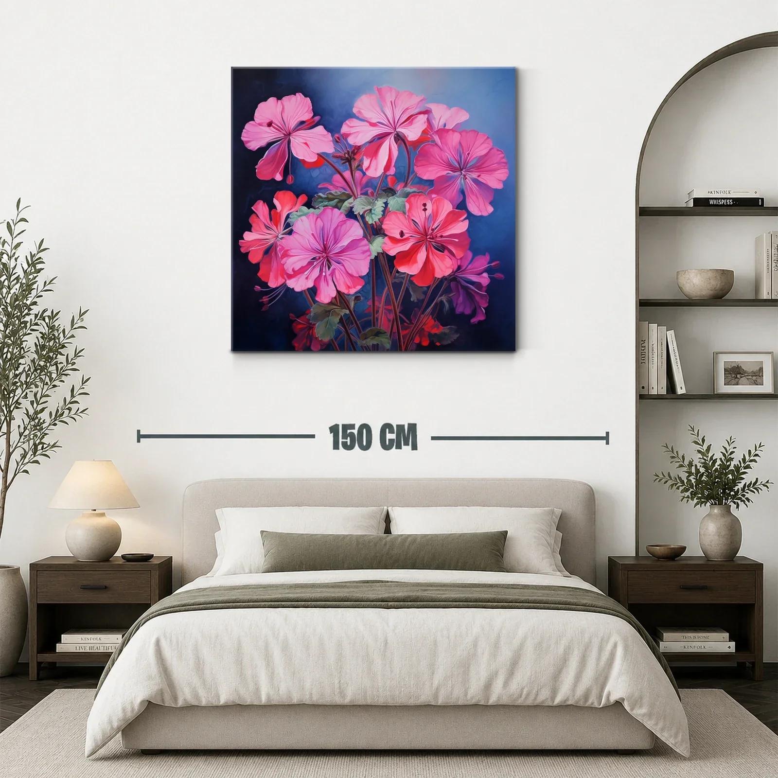 Cuadro vibrante con flores rosas sobre fondo azul oscuro — miniatura 3