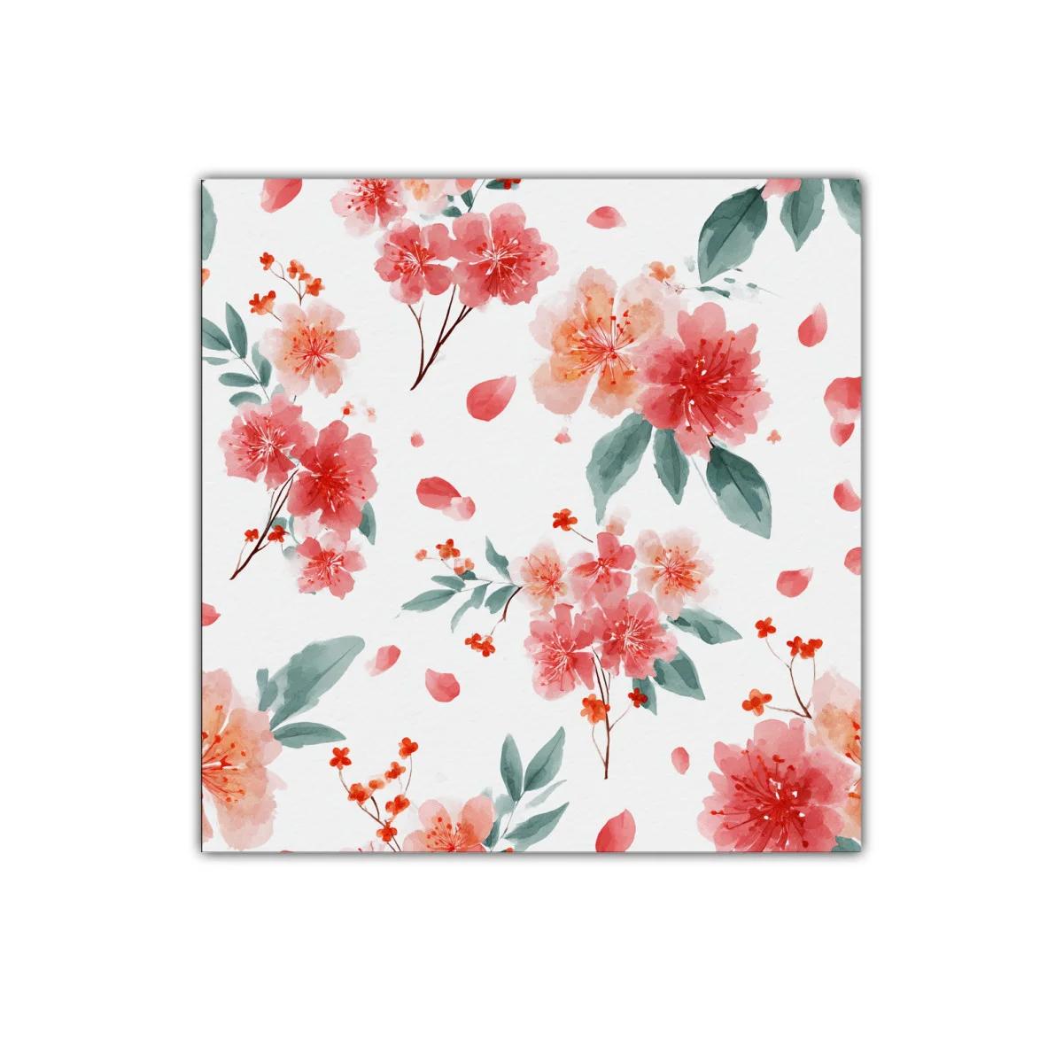 Cuadro decorativo con delicadas flores en tonos coral y verde — imagen principal