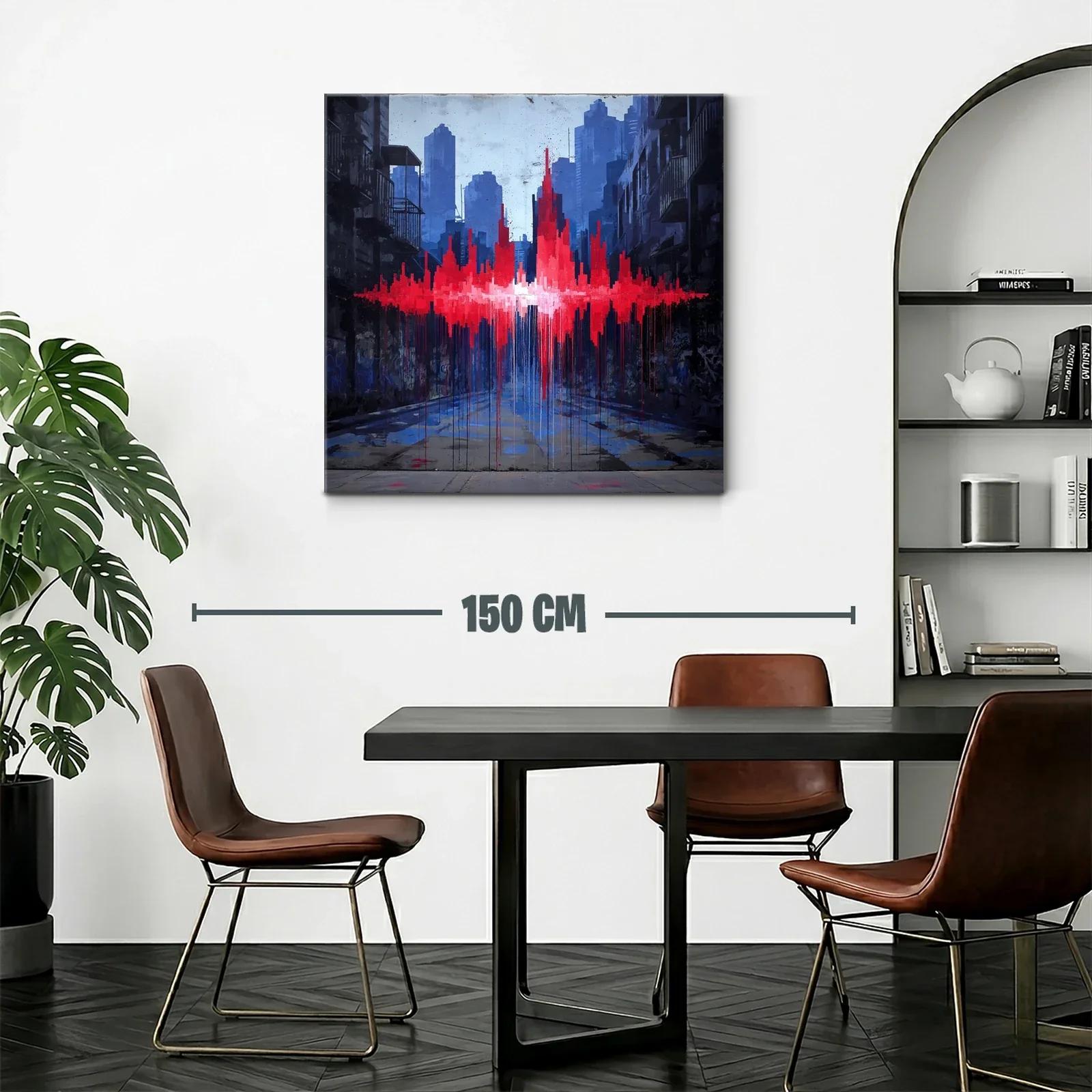 Impacto urbano con vibrante pulso rojo en paisaje gris — miniatura 2