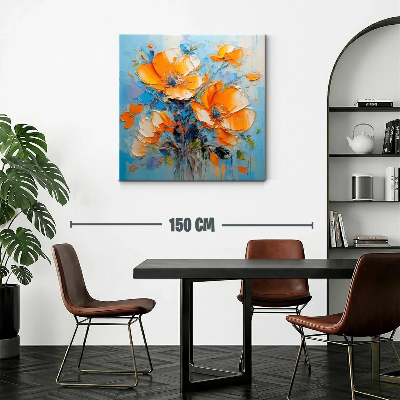 Impresionante cuadro de flores en tonos naranja y azul — miniatura 2