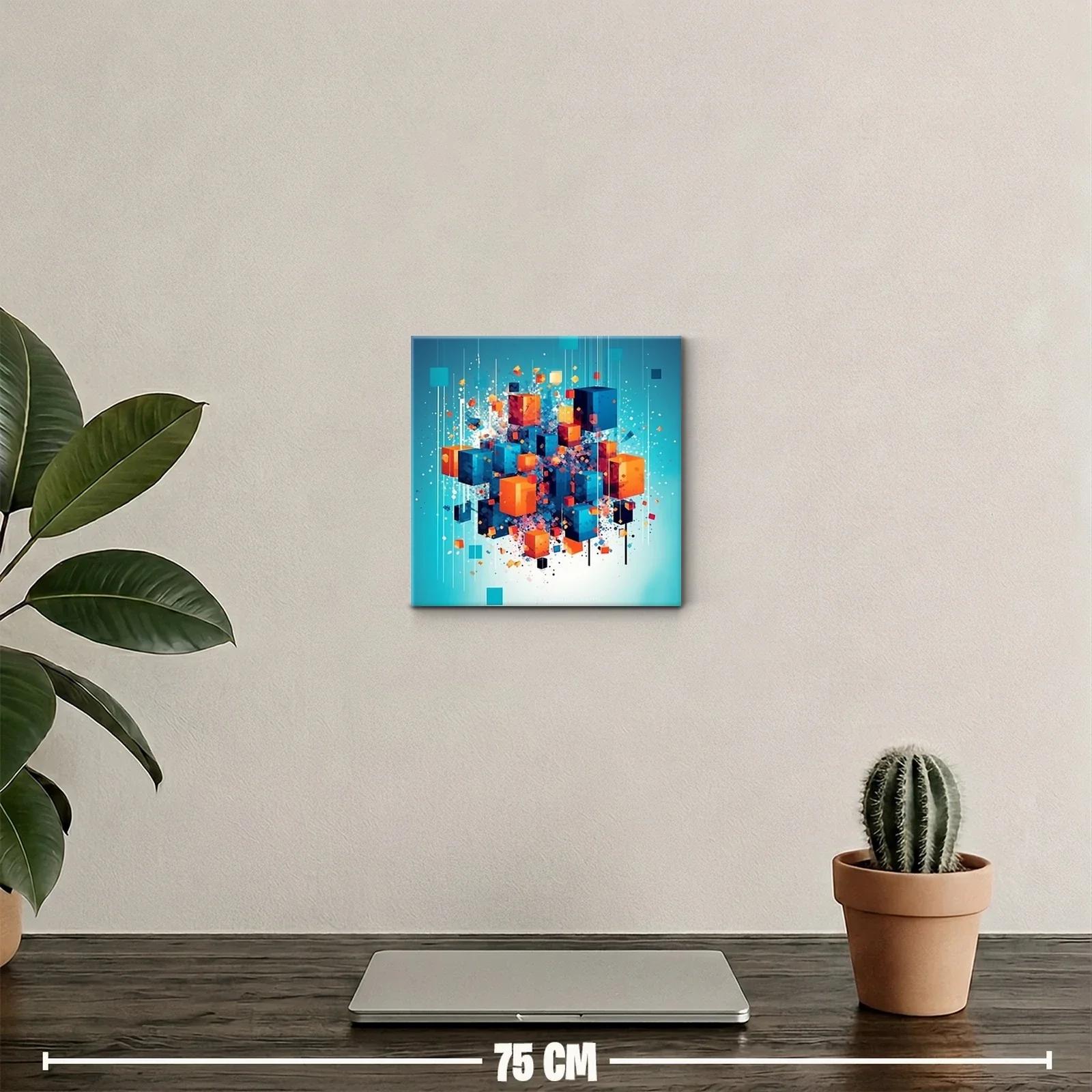 Composición abstracta de cubos en tonos azul y naranja vibrante — miniatura 2