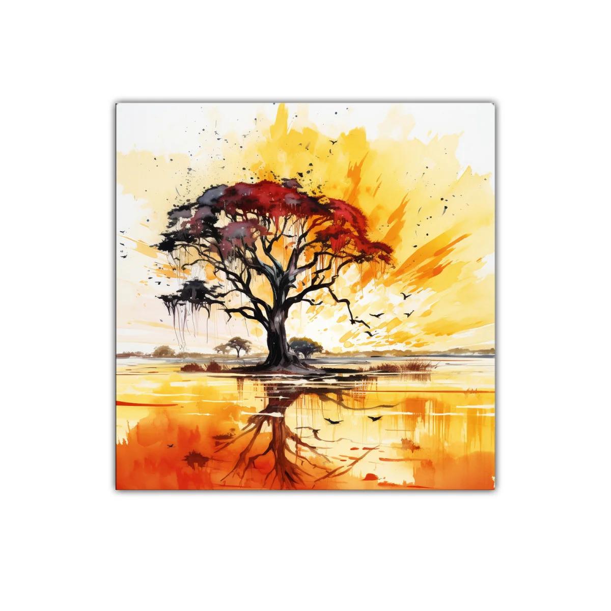 Árbol en atardecer vibrante con reflejos cálidos y elegantes — imagen principal
