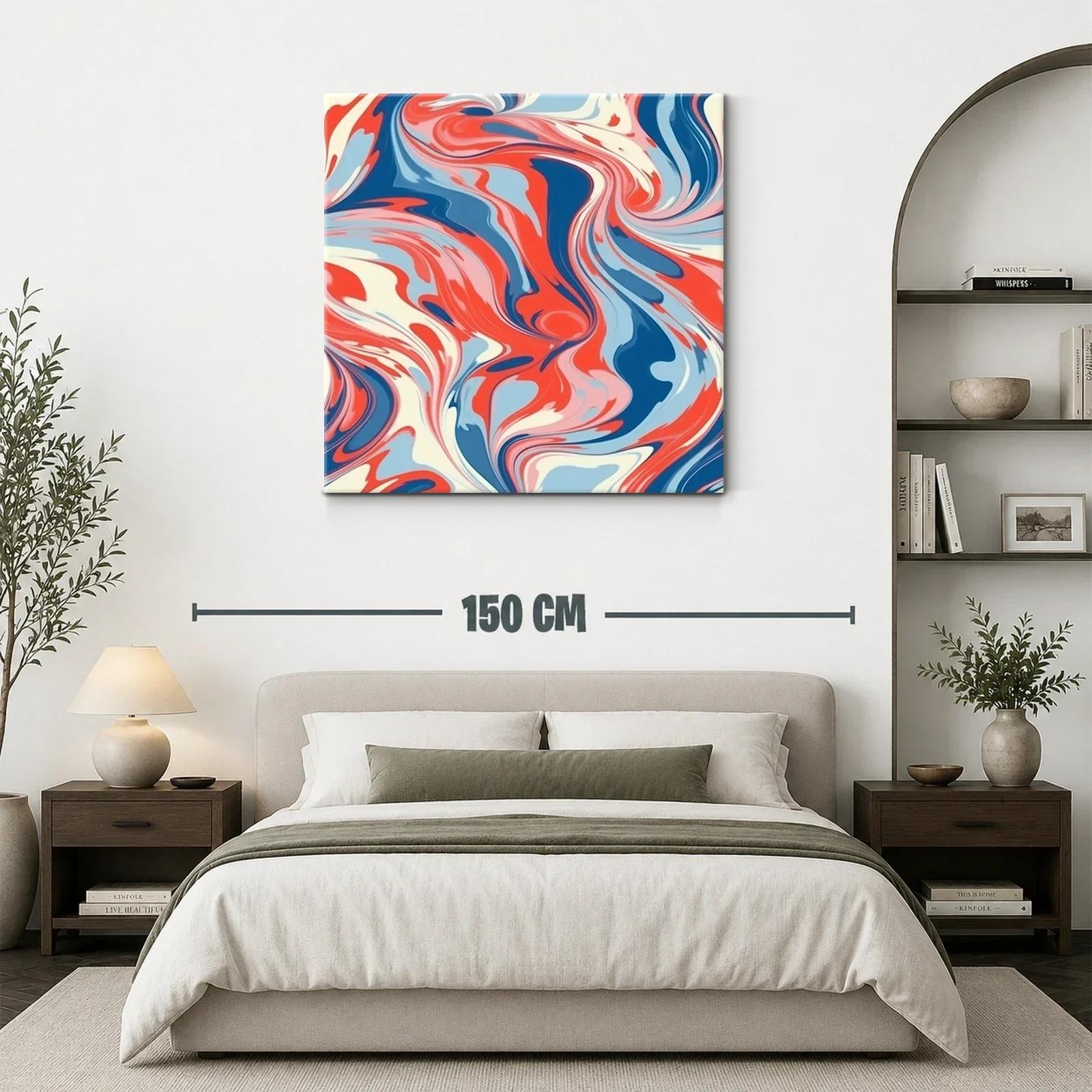 Cuadro Abstracto con Ondulaciones en Tonos Rojos y Azules — miniatura 3