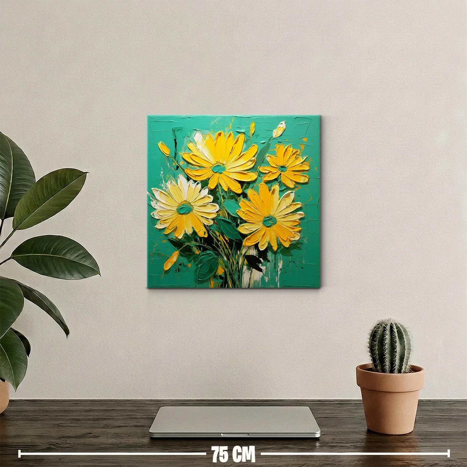 Vibrantes flores amarillas sobre fondo turquesa intenso — miniatura 2