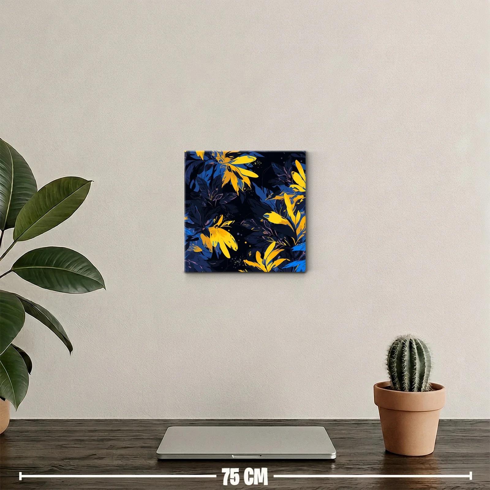 Cuadro decorativo con diseño floral en azul y amarillo vibrante — miniatura 2