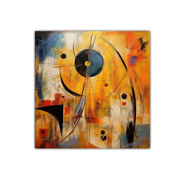 Cuadro abstracto con formas geométricas y colores cálidos