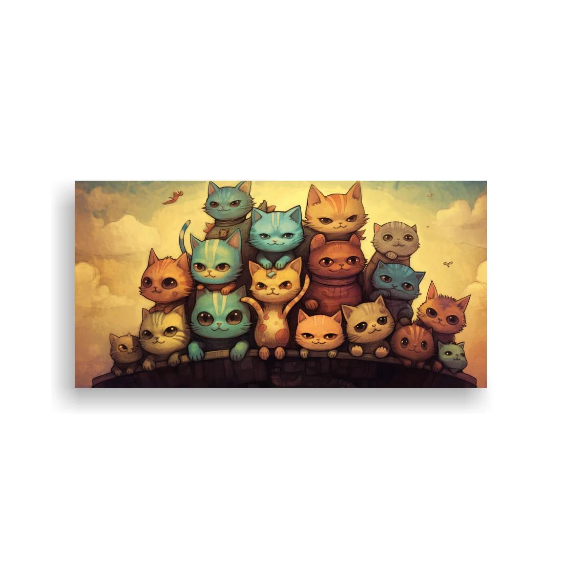 Cuadro grupo de gatos de colores mirando al frente