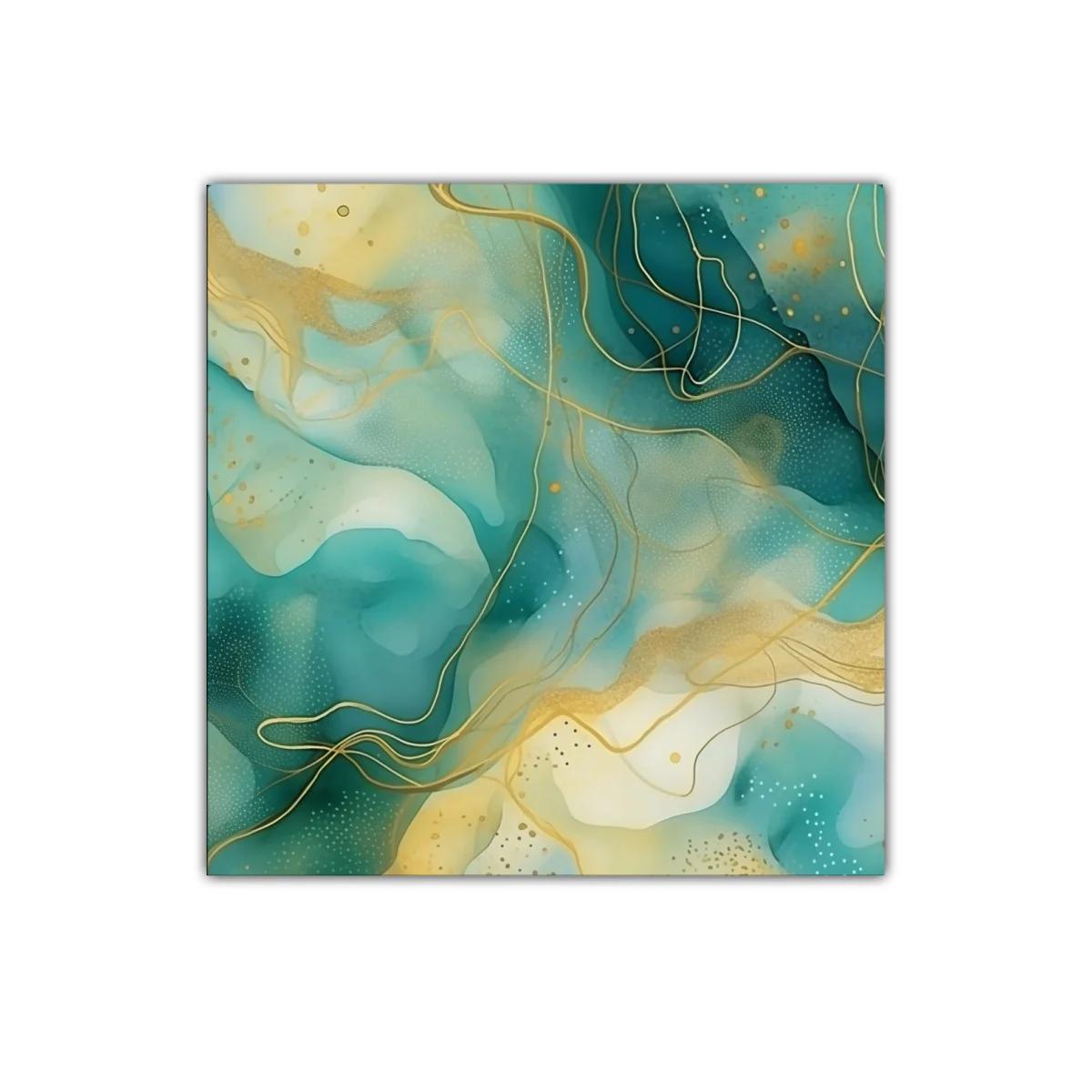 Composición abstracta con tonos aguamarina y dorados elegantes — imagen principal