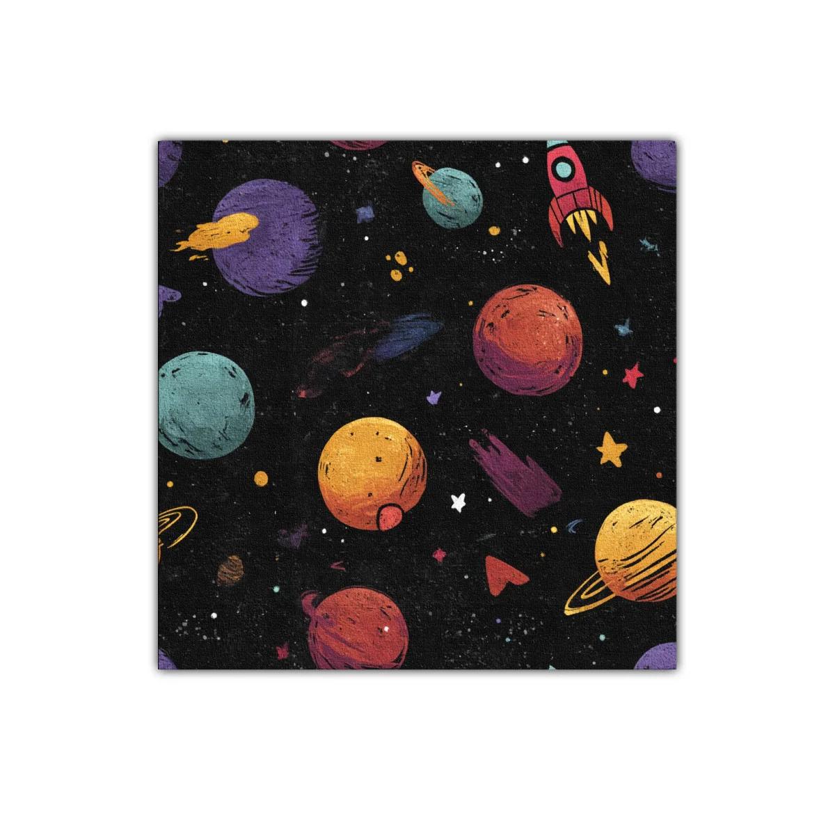 Cuadro decorativo universo colorido con planetas y cohete