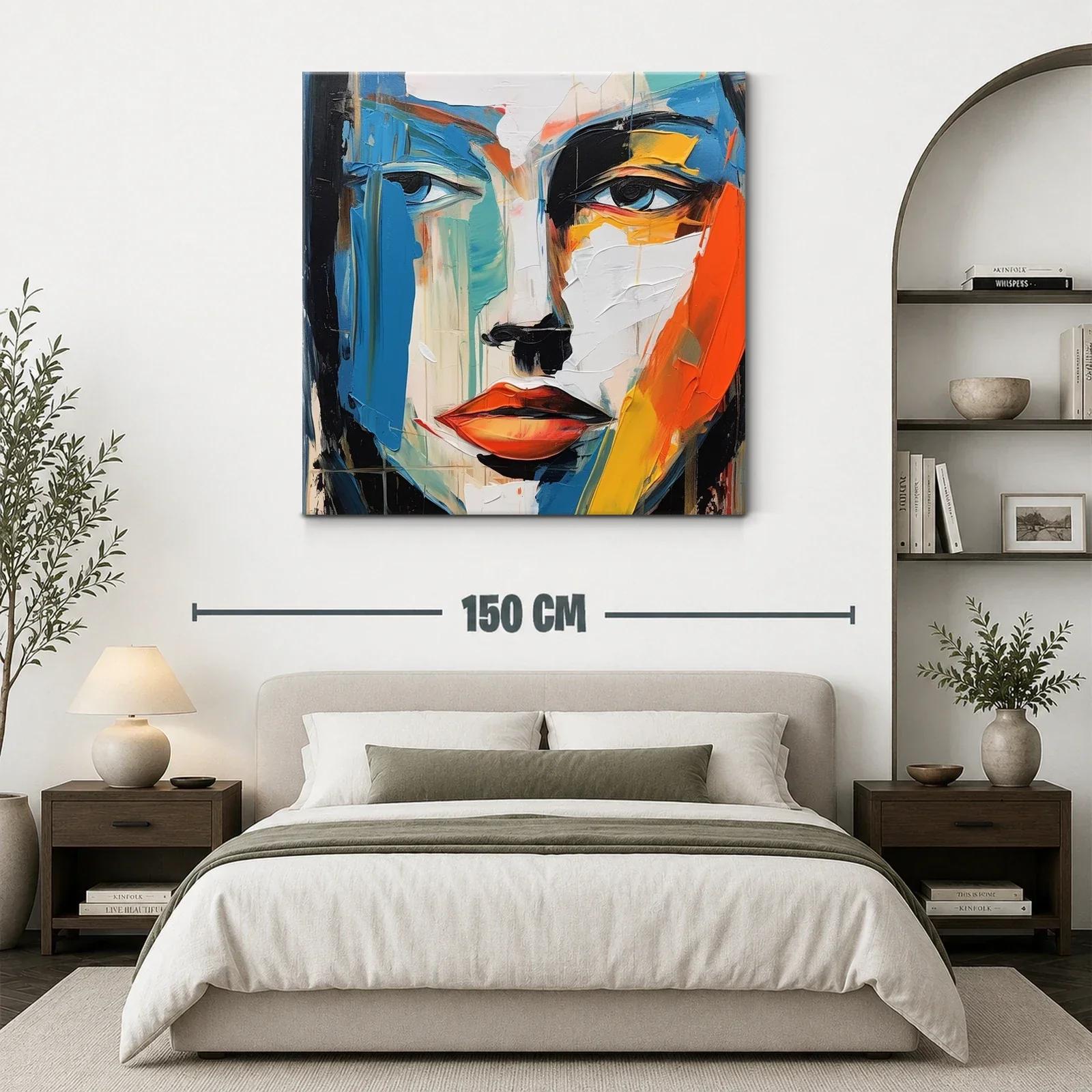 Cuadro abstracto con rostro expresivo en tonos vibrantes — miniatura 3