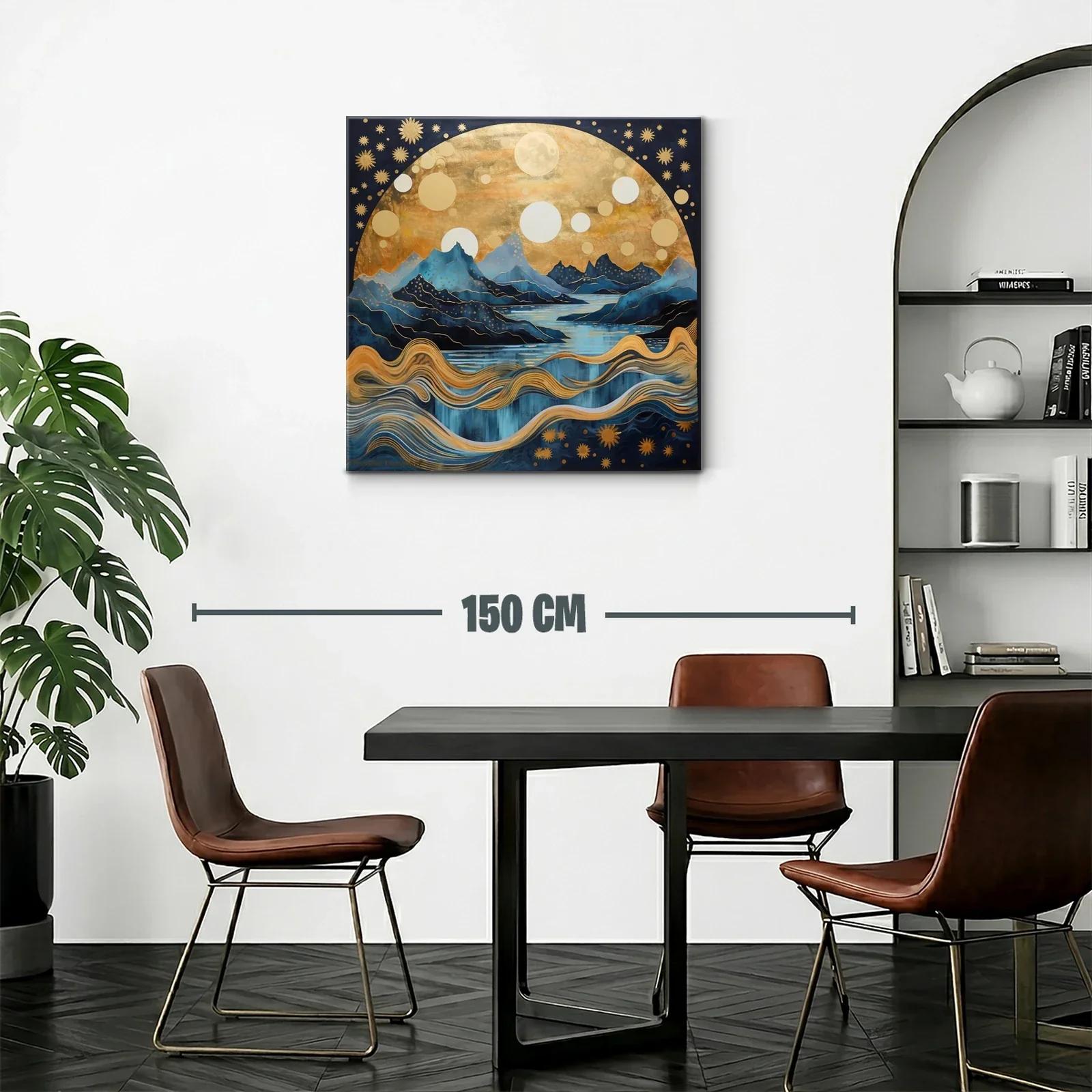 Paisaje onírico de montañas y cielo estrellado dorado — miniatura 2
