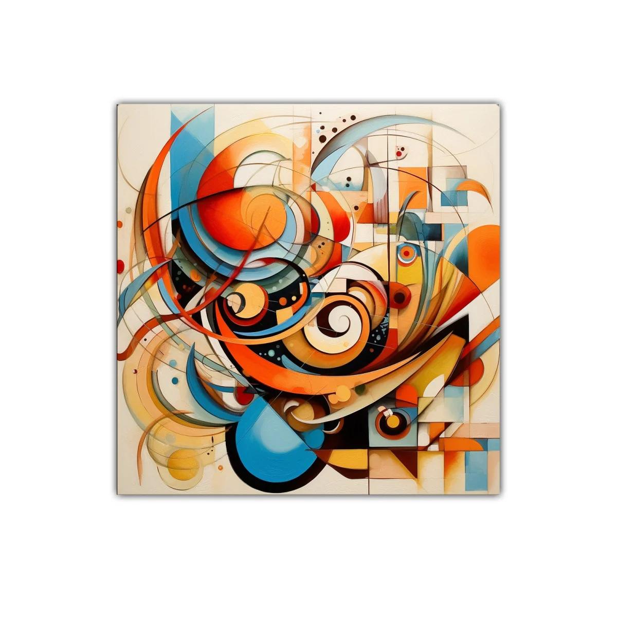 Cuadro abstracción geométrica en tonos cálidos y fríos — imagen principal