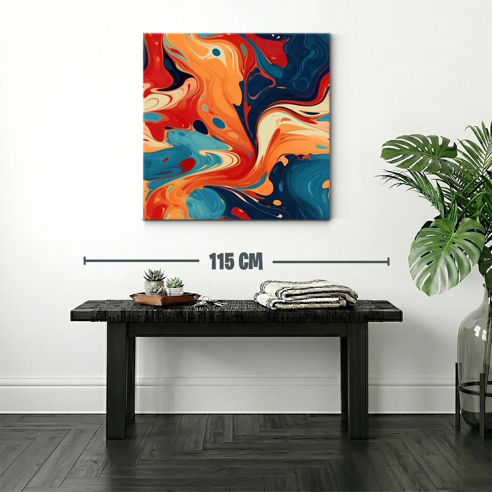 Cuadro abstracto con tonos cálidos y azules profundos — miniatura 2