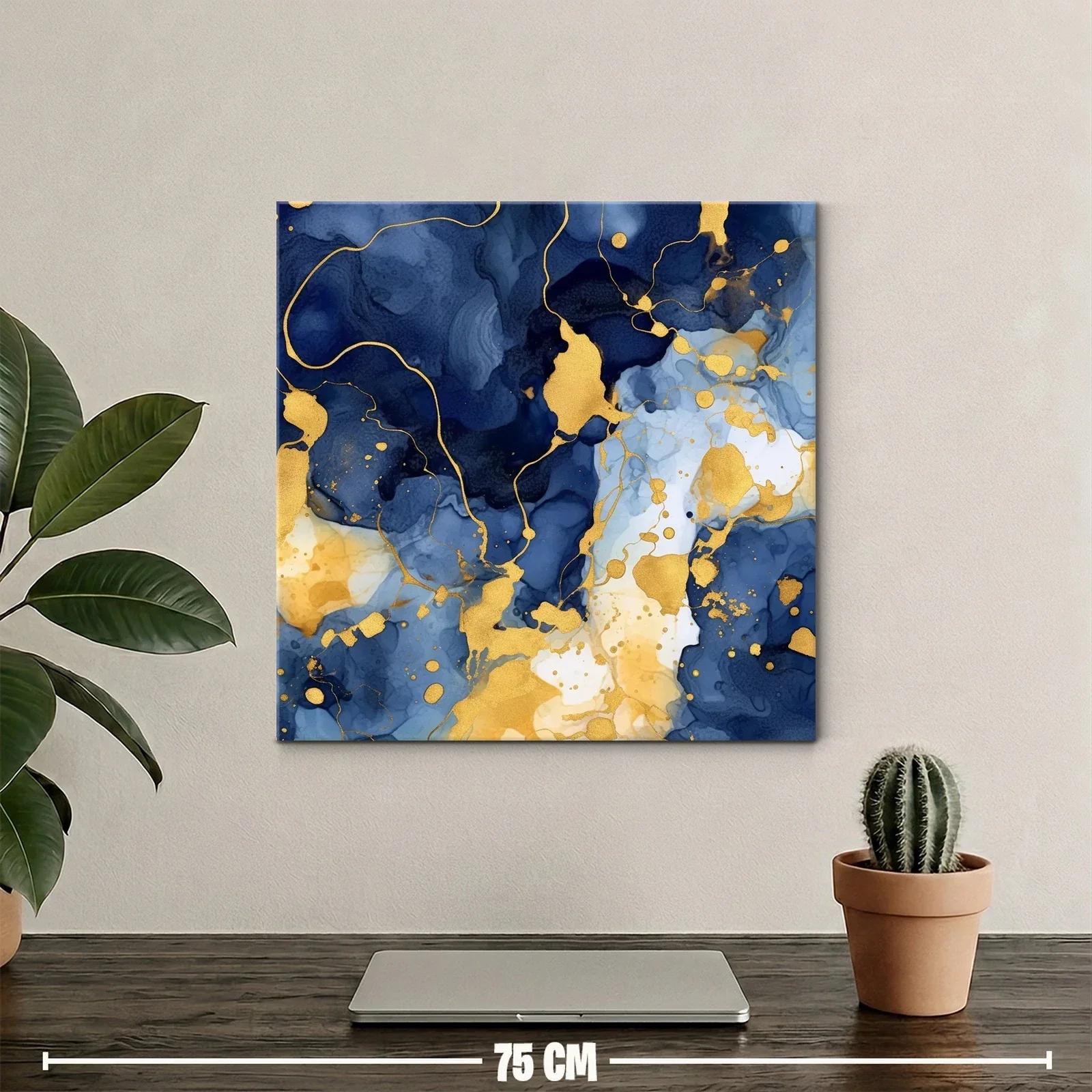 Cuadro abstracto elegante en tonos azul intenso y dorado — miniatura 2