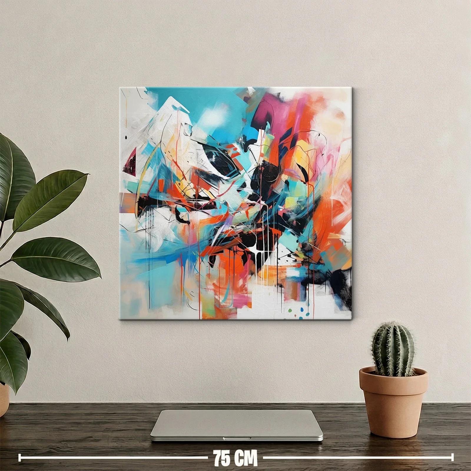 Cuadro abstracto con vibrantes tonos turquesa y naranja — miniatura 2